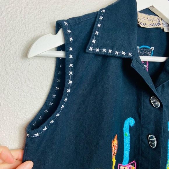 Life Style Cat Linen/ Cotton Shirt Size Small - Picture 3 of 8